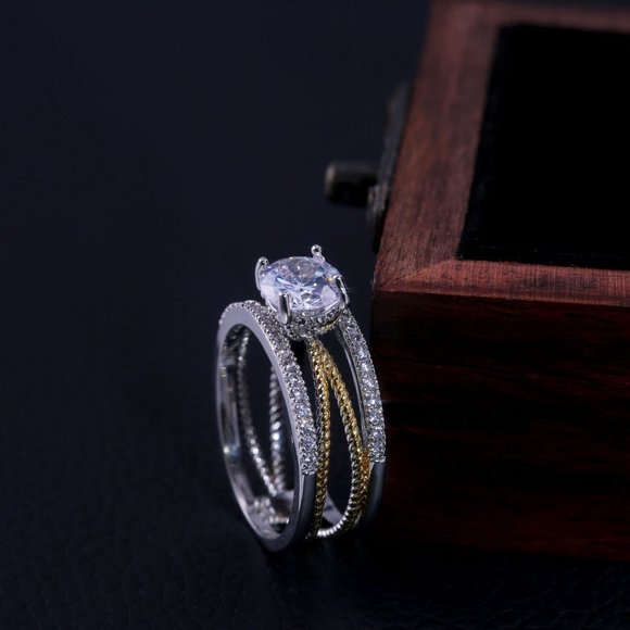 NEW Two Tone  Round Diamond Silver Cross Ring - Picture 6 of 7